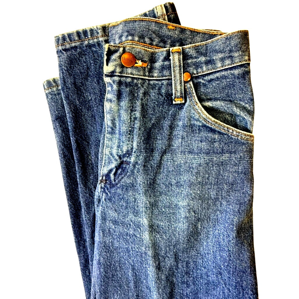 Vintage Wrangler Jeans 27x36 – Made in USA – High Waisted Dark Wash Denim – 80s Straight Leg Western Jeans