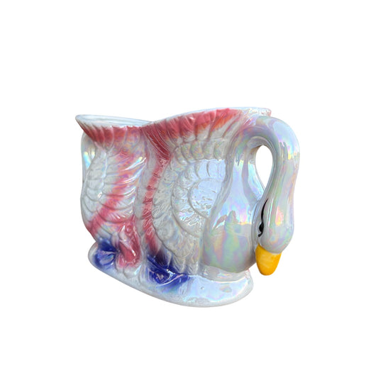 Vintage Iridescent Swan Planter | Double Swan Vase | Lusterware Ceramic Bowl | Cottagecore Decor