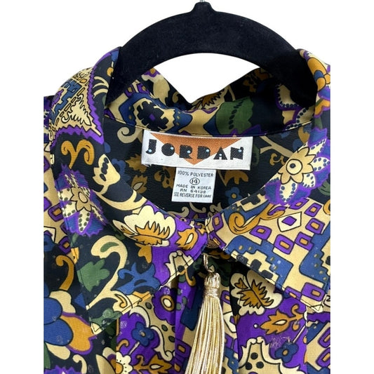 Vintage 70s Jordan Psychedelic Floral Blouse | Tassel Tie Neck | Made in Korea