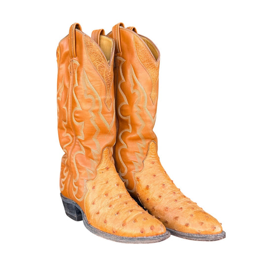Vintage 1980's Tony Lama Ostrich Boots | Cognac Leather Western Boots | Made in USA | Size 8.5 D