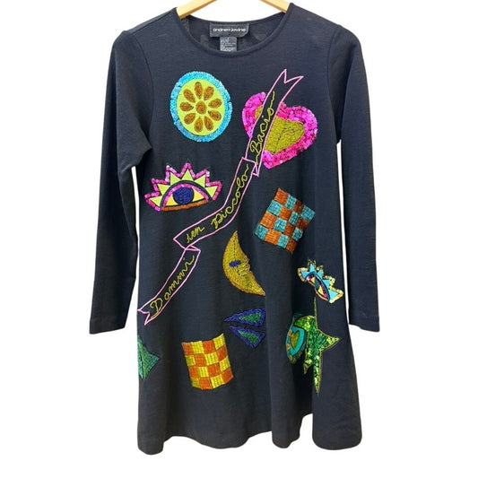 Vintage Andrea Jovine Beaded Wool Dress | 90s Sequin Embroidered Mini Small