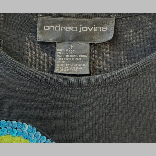 Vintage Andrea Jovine Beaded Wool Dress | 90s Sequin Embroidered Mini Small