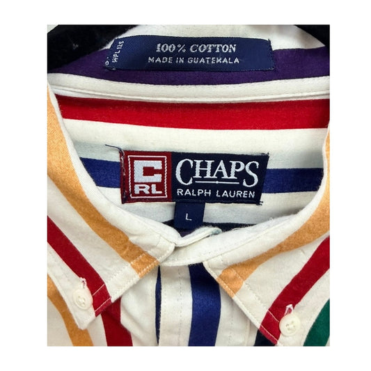 Vintage Chaps Ralph Lauren Striped Button Down Shirt | Multicolor Vertical Stripe | Size Large