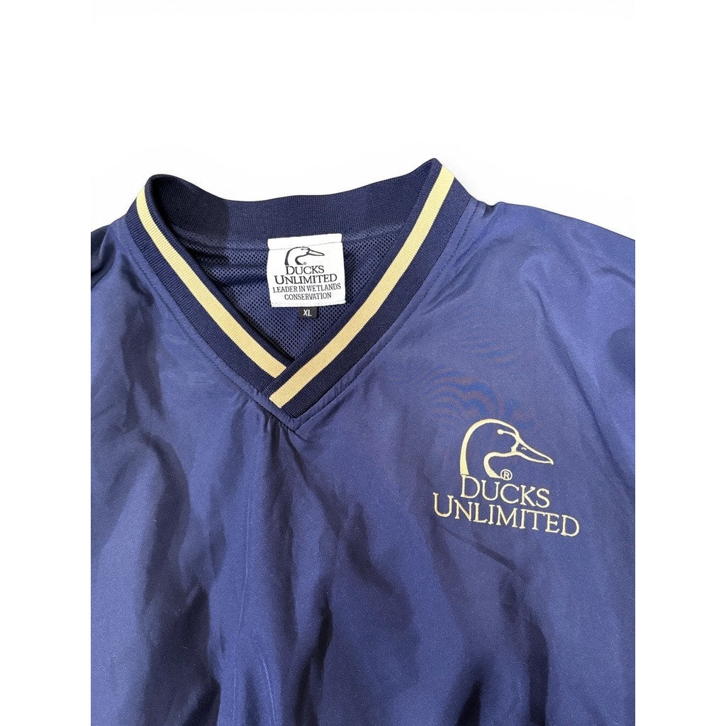 Vintage Ducks Unlimited V-Neck Pullover Windbreaker Navy Blue XL Hunting Outdoor