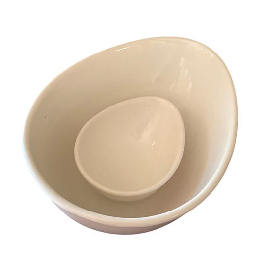 White Ceramic Egg-Shaped Serving Bowl Set (2 Piece) |  Minimalist Nesting Bowls
