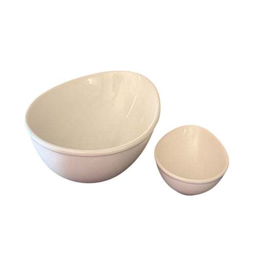 White Ceramic Egg-Shaped Serving Bowl Set (2 Piece) |  Minimalist Nesting Bowls