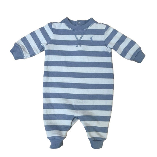 Ralph Lauren Baby Blue Striped Footed Romper 3M Polo Pony Infant Sleeper