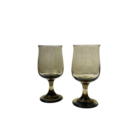 Vintage Libbey Tawny Brown Tulip Wine Glasses – Set of 2 | 5.5” Stemmed Goblets