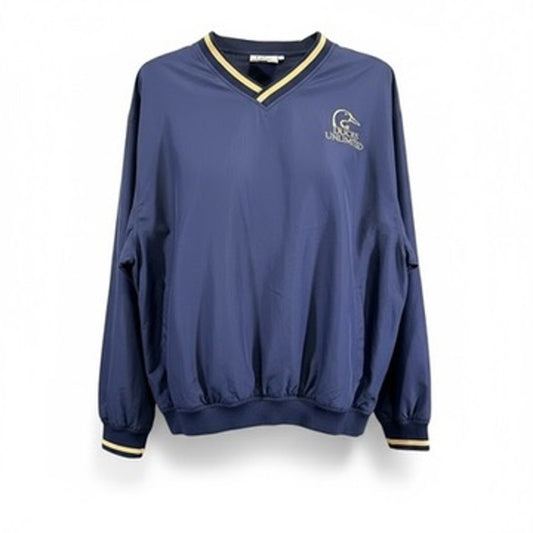 Vintage Ducks Unlimited V-Neck Pullover Windbreaker Navy Blue XL Hunting Outdoor