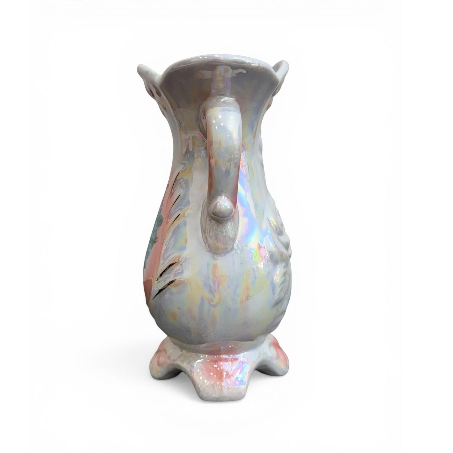 Vintage Iridescent Floral Vase – Pearl Lusterware Ceramic Double Handle Vase