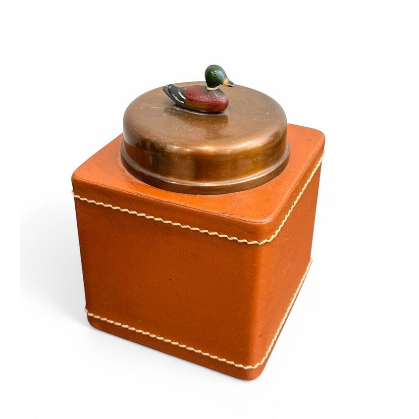 Vintage Duck-It Mallard Cigar Humidor – Faux Leather Box w/ Duck Lid, Mid-Century Barware