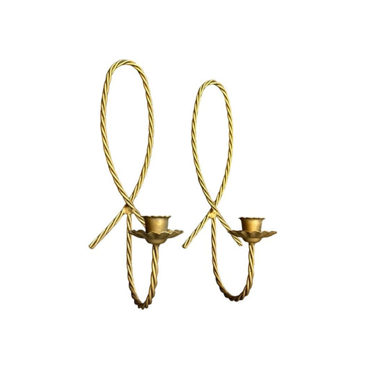Vintage Brass Wall Candle Sconces Set of 2 | Twisted Rope Metal | Mid Century